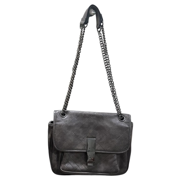 ALDO Charcoal‎ Gray Stitched Shoulder Bag Metal Chain Crossbody Bag Streetwear - Picture 2 of 15